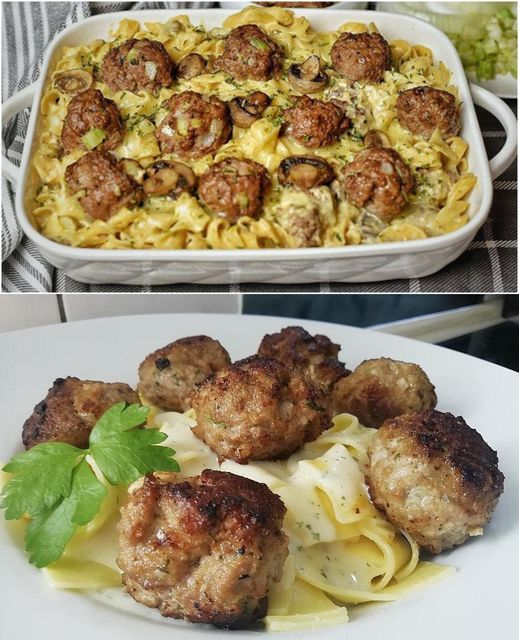 NUDELN MIT PILZSOSSE UND HACKBÄLLCHE - rezepte - lecker rezepte